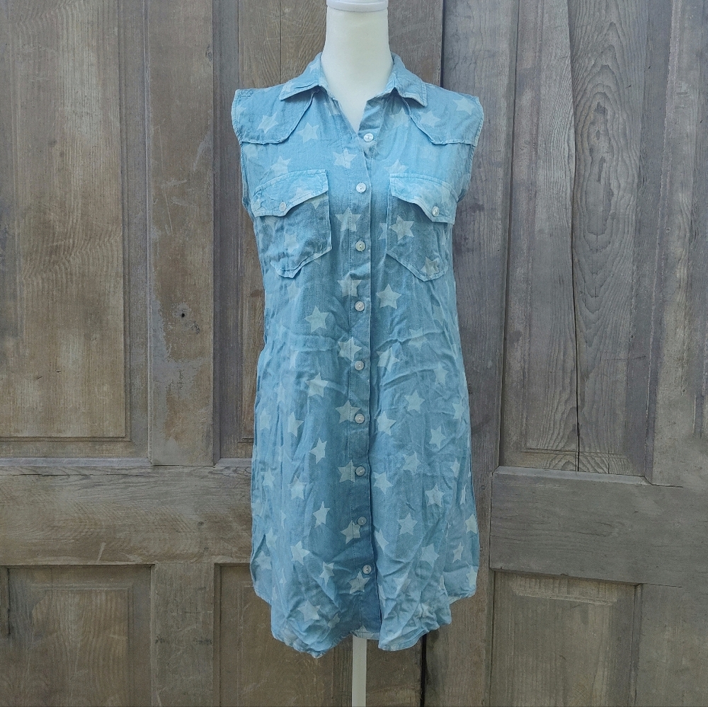 Chambray Star Print Shirt Dress